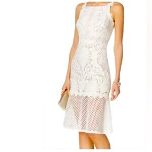 Jax Womens White Lace Overlay Midi Dress Size 4 Nude Shell Sleeveless Bridal